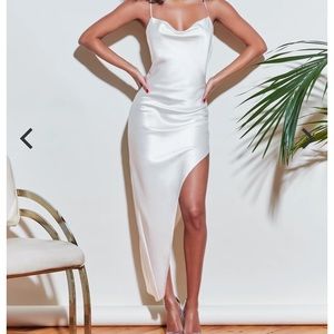- XS Fleur du Mal cowl neck slip dress with high slit in ivory silk